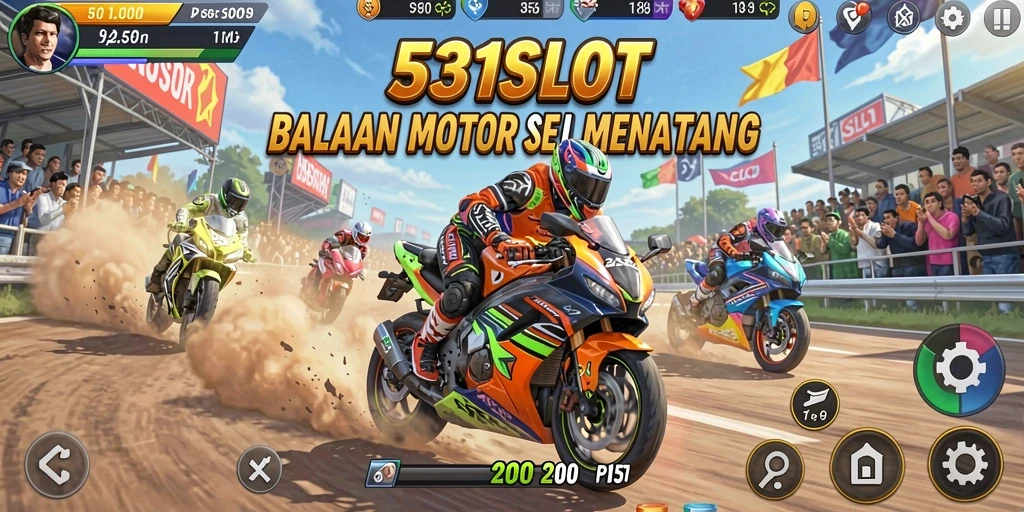 Tampilan gameplay seru di 531SLOT dengan aksi balapan motor yang mendebarkan.