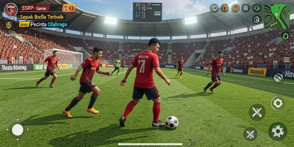 Gameplay menarik dengan aksi sepak bola yang mendebarkan.