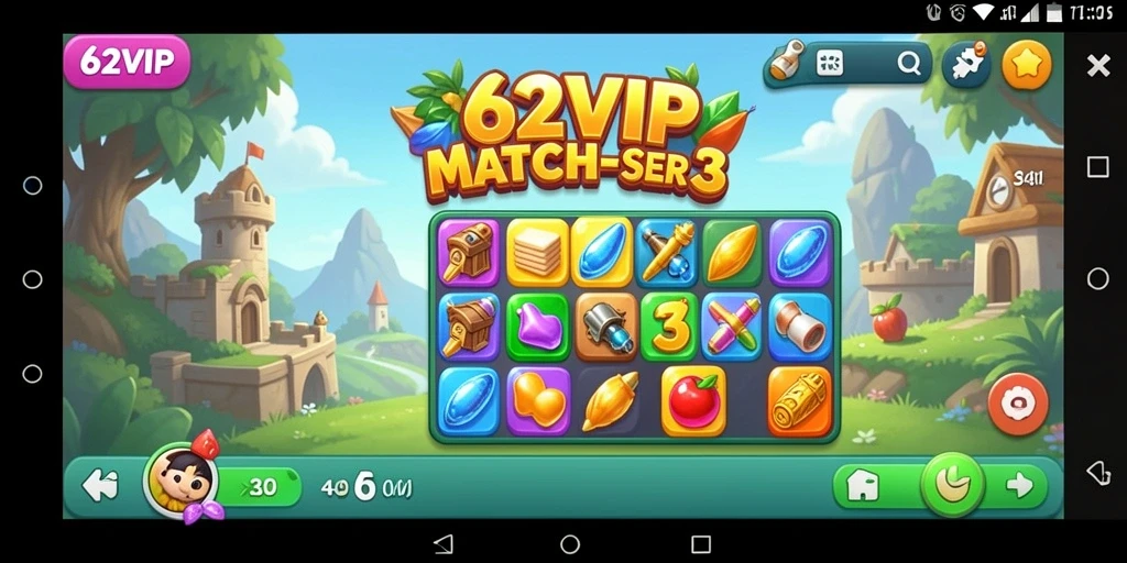 Tampilan gameplay seru dalam permainan Match-3 62VIP.