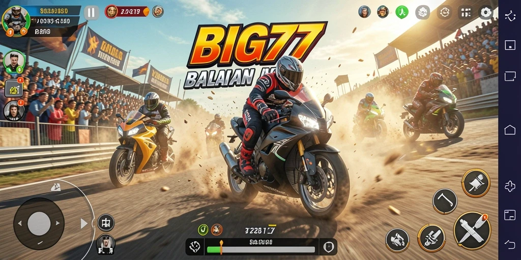 Tangkapan layar menampilkan aksi balapan motor yang mendebarkan.