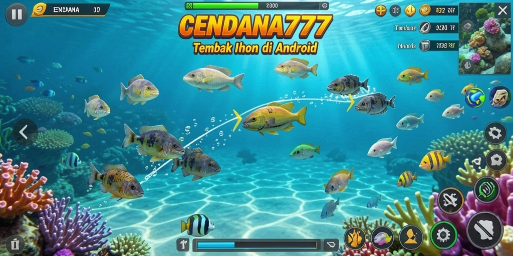 Tampilan gameplay CENDANA777 dengan aksi menembak ikan menarik.