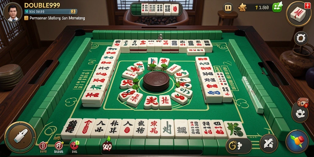 Tampilan gameplay DOUBLE999 dengan berbagai ubin Mahjong yang menarik.