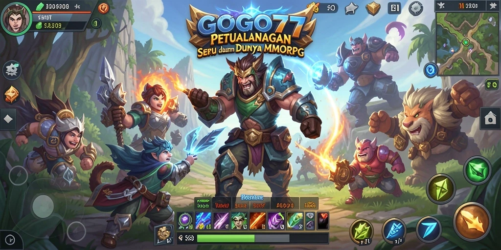Tangkapan layar menunjukkan aksi seru dalam gameplay GOGO77 MMORPG.