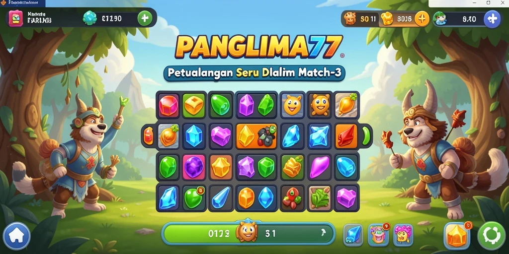 Screenshot gameplay PANGLIMA77 yang penuh warna dan tantangan Match-3.