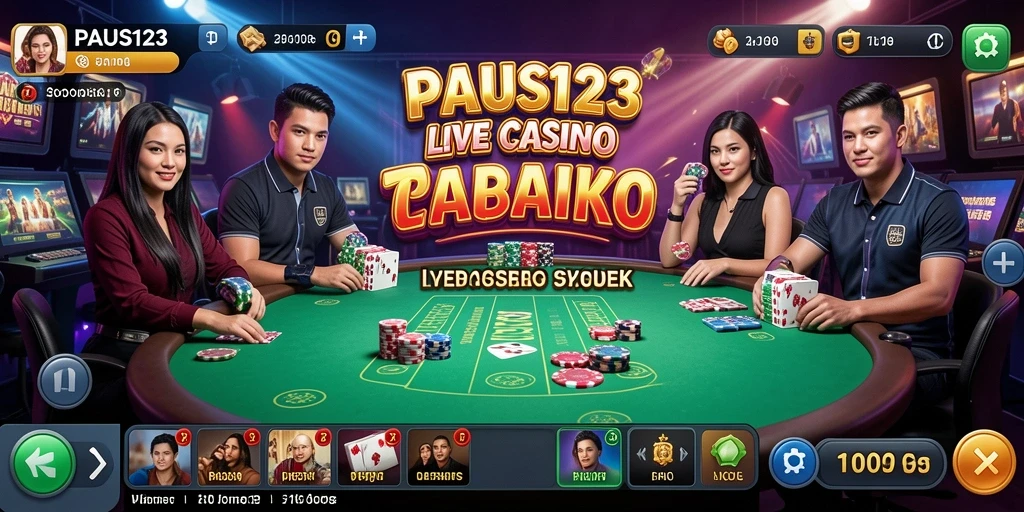 Tampilan utama gameplay PAUS123 yang menampilkan dealer dan permainan langsung.