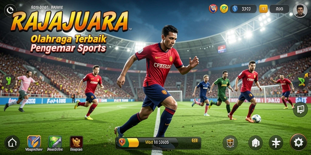 Tangkapan layar gameplay RAJAJUARA menampilkan aksi olahraga yang seru.