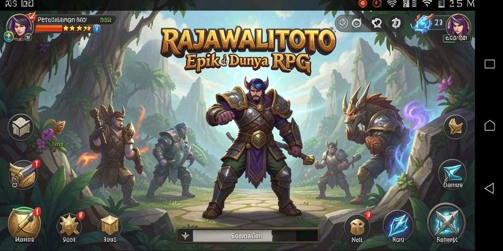 Screenshot gameplay RAJAWALITOTO dengan pertarungan epik di dunia RPG.