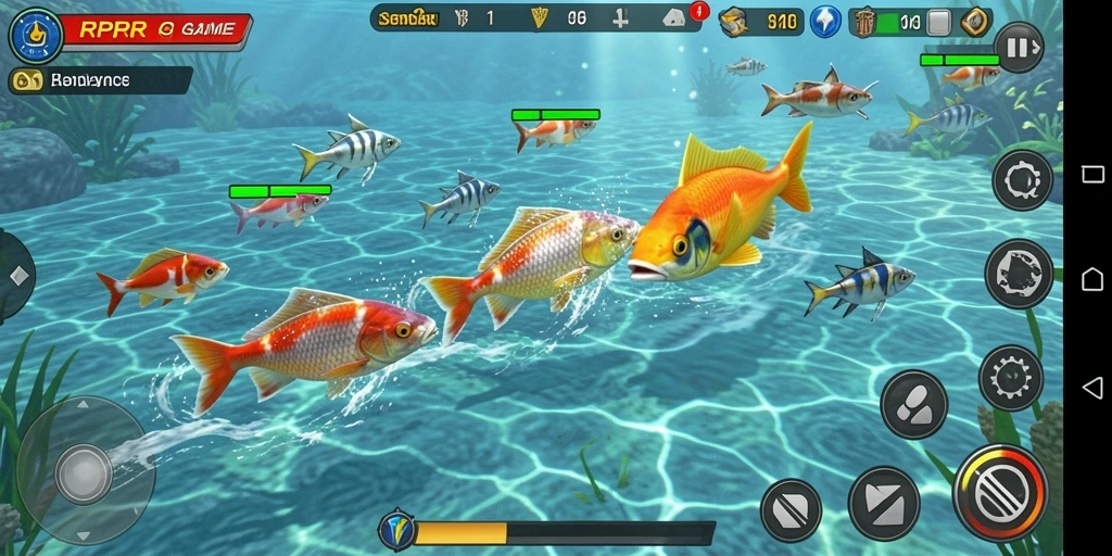 Tampilan gameplay seru dalam RPRR saat menangkap ikan.