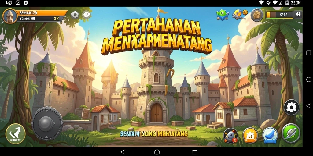 Tangkapan layar gameplay <strong>SEMAR123</strong> yang menampilkan pertempuran menara yang mendebarkan.