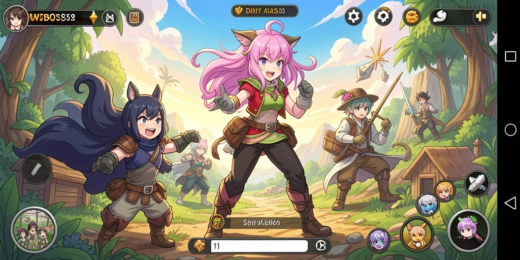 Tampilan gameplay <strong>WDBOS</strong> yang penuh aksi dan karakter anime berwarna-warni.